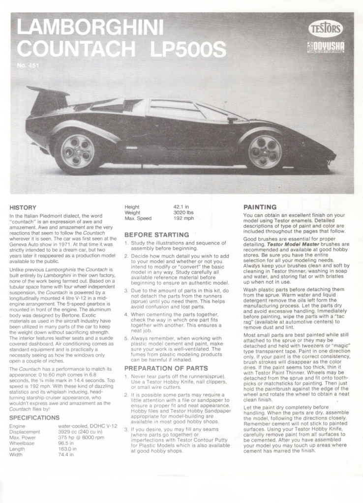 testors lamborghini countach lp500s