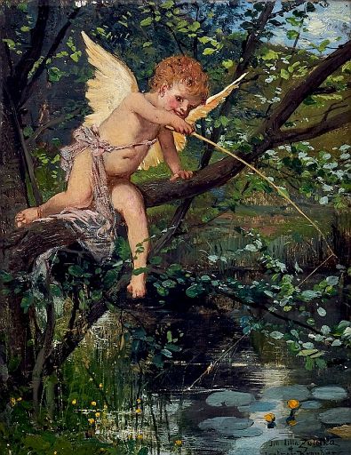 Fishing Angel Gets a Bite (1885)