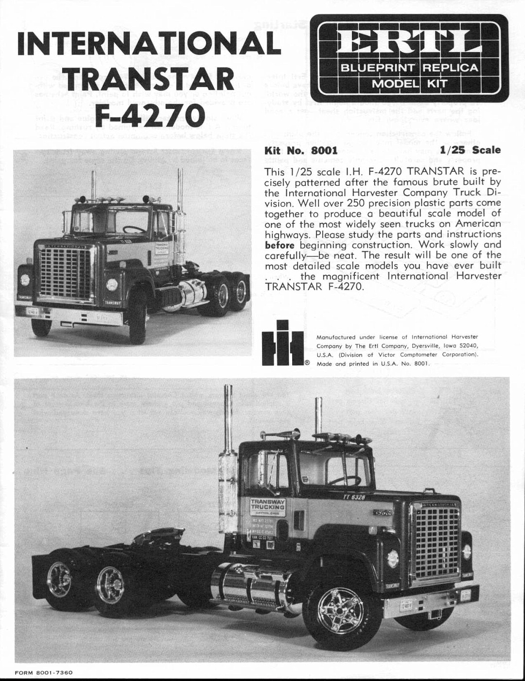 ERTL Kit Maquette International Transtar F-4270 - Échelle 1/25 - N°8001