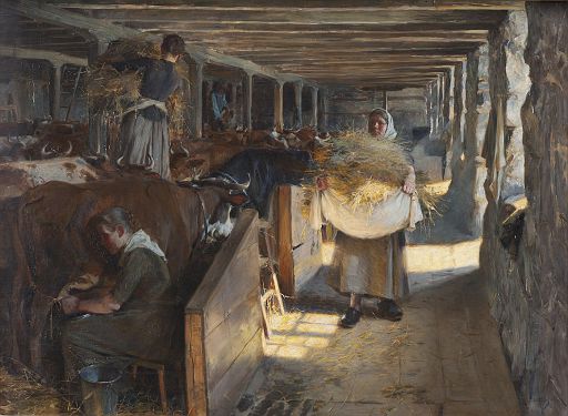 Feeding Time in a Cow-Shed (1890)