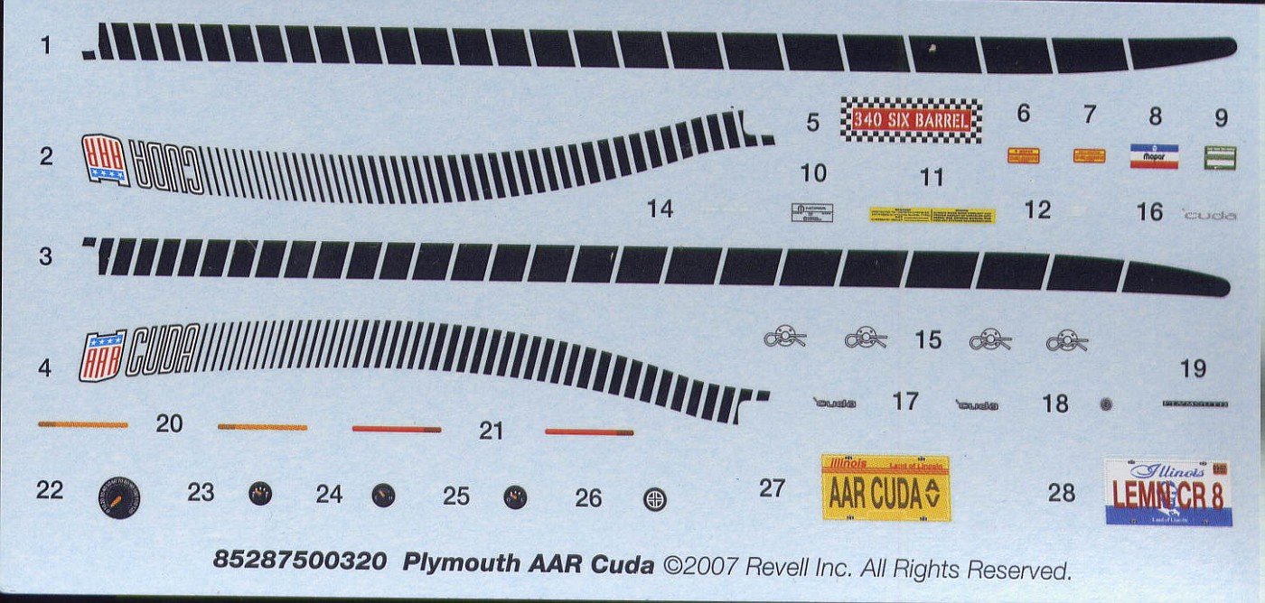 Dodge Mopar Plymouth Reproduction Parts. Cuda' AAR Quarter Panel Decals