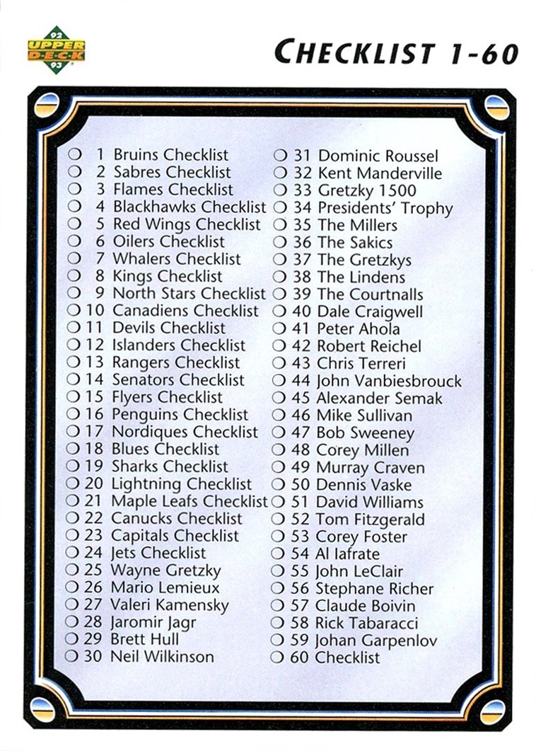 Photo: 1992-93 Upper Deck #060 (1) | Checklists album | Cardboard ...